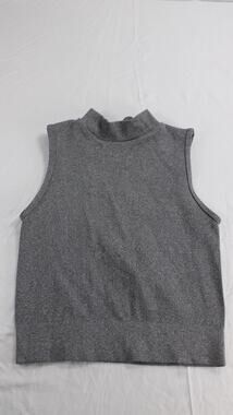 FCT With Love Women S Mock Neck Sweater Vest Nylon Spandex Gray Ribbed Stretch